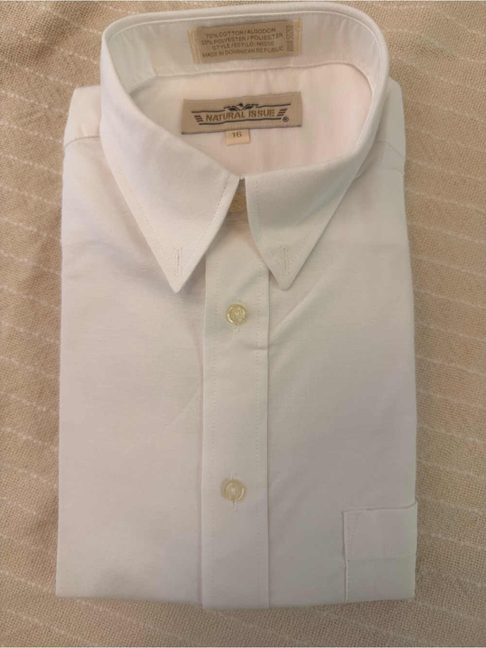 Natural Kids' Long Sleeve White Button-Up Shirt